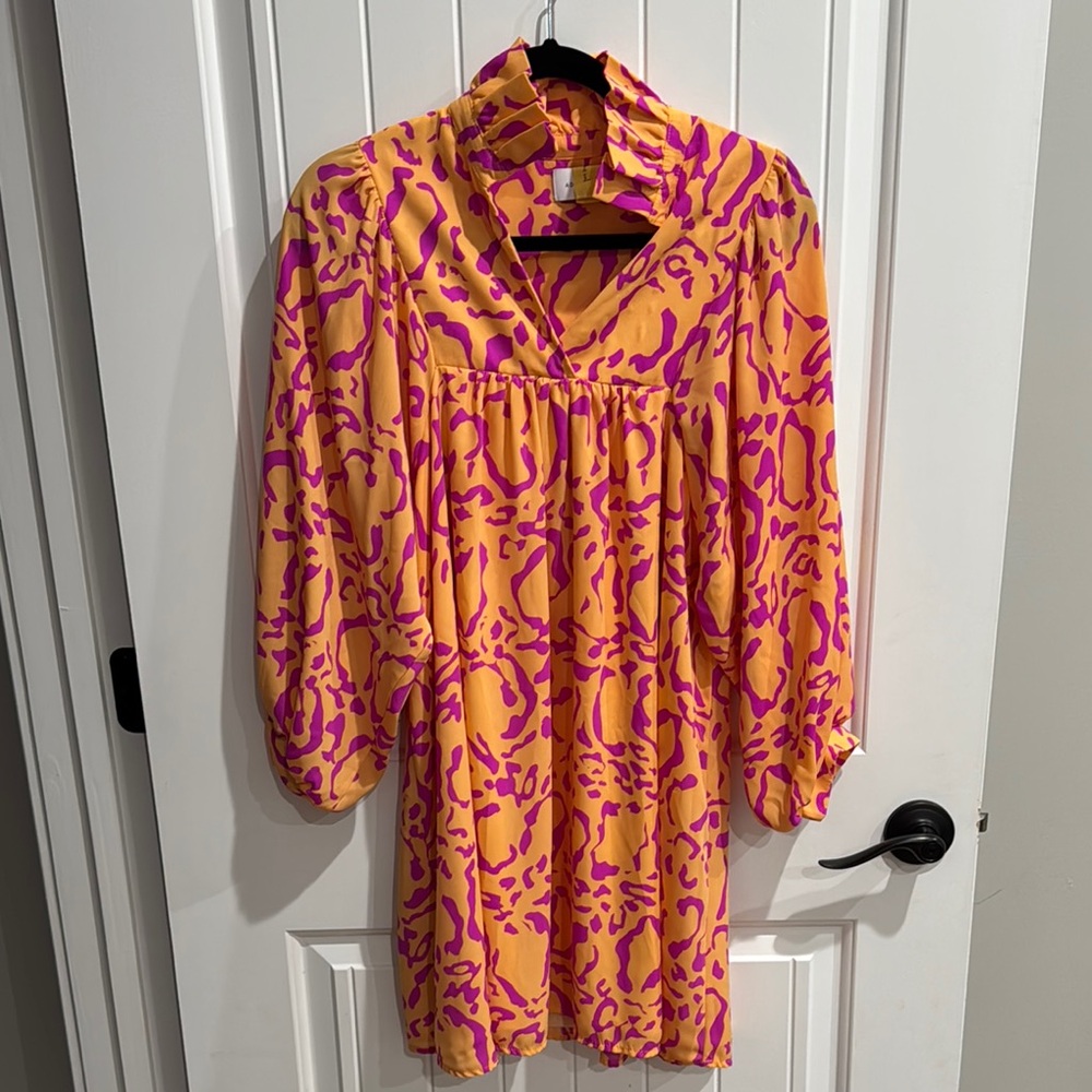 Vibrant Pink and Orange Patterned Dress